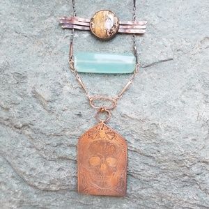 Etched Copper Skull Necklace